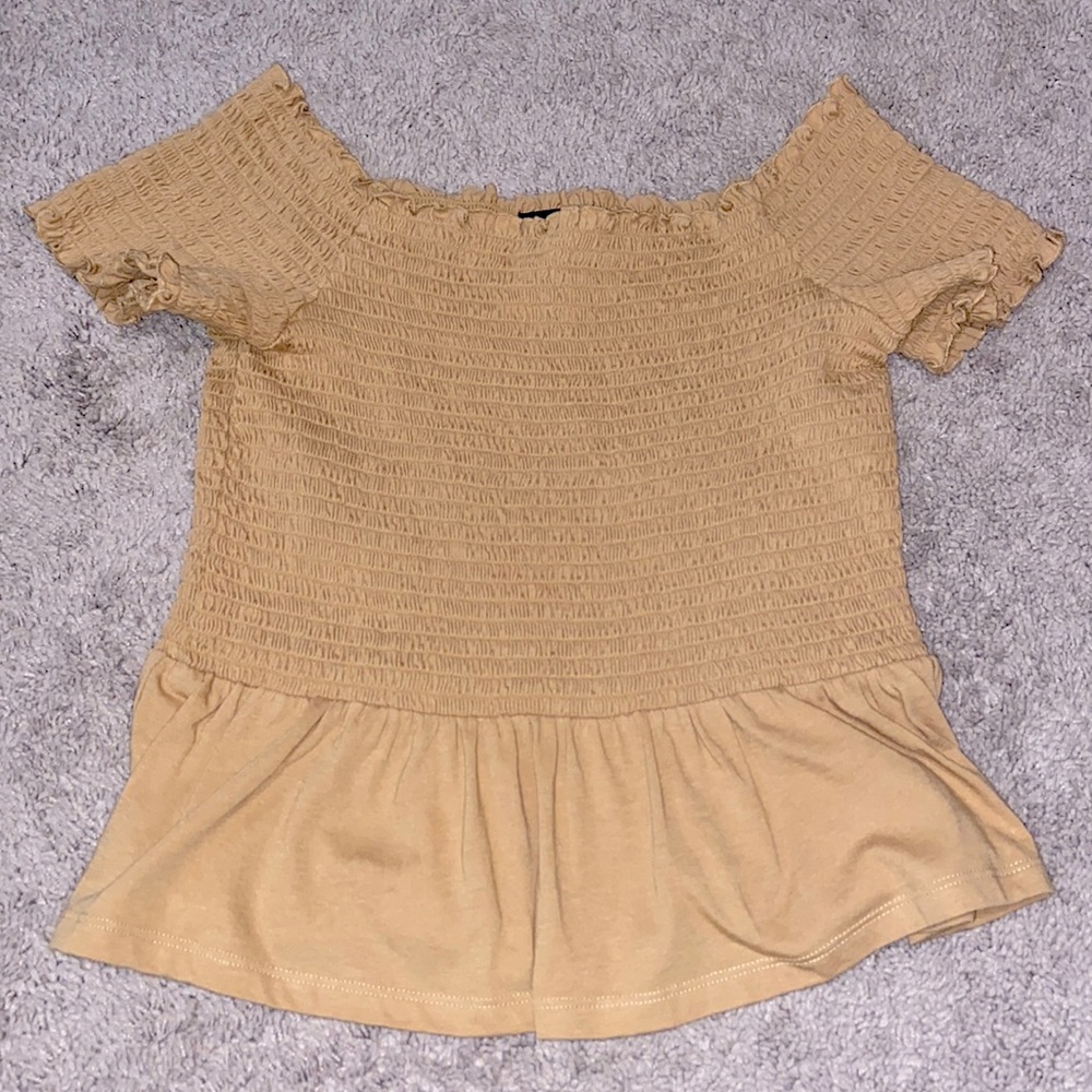 American Eagle Smocked Peplum Cold Shoulder Top
